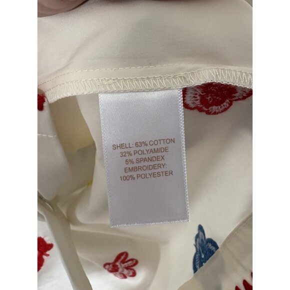 CAROLINE CONSTAS Womens L Ivory Floral Embroidered Flowy Cropped Blouse Top - Picture 6 of 7